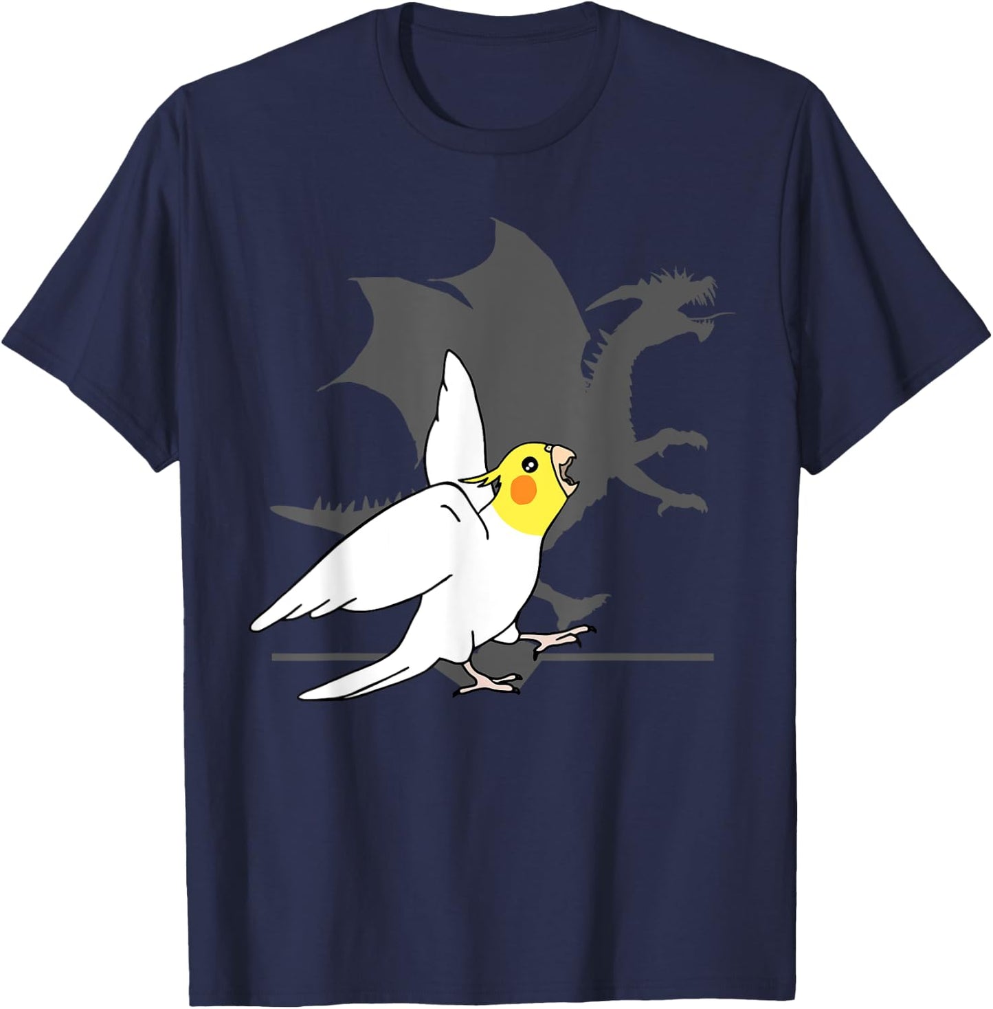 Lutino Cockatiel Dragon Shadow, Dragon Cockatiel, Birb memes T-Shirt - T-Shirt | Navy
