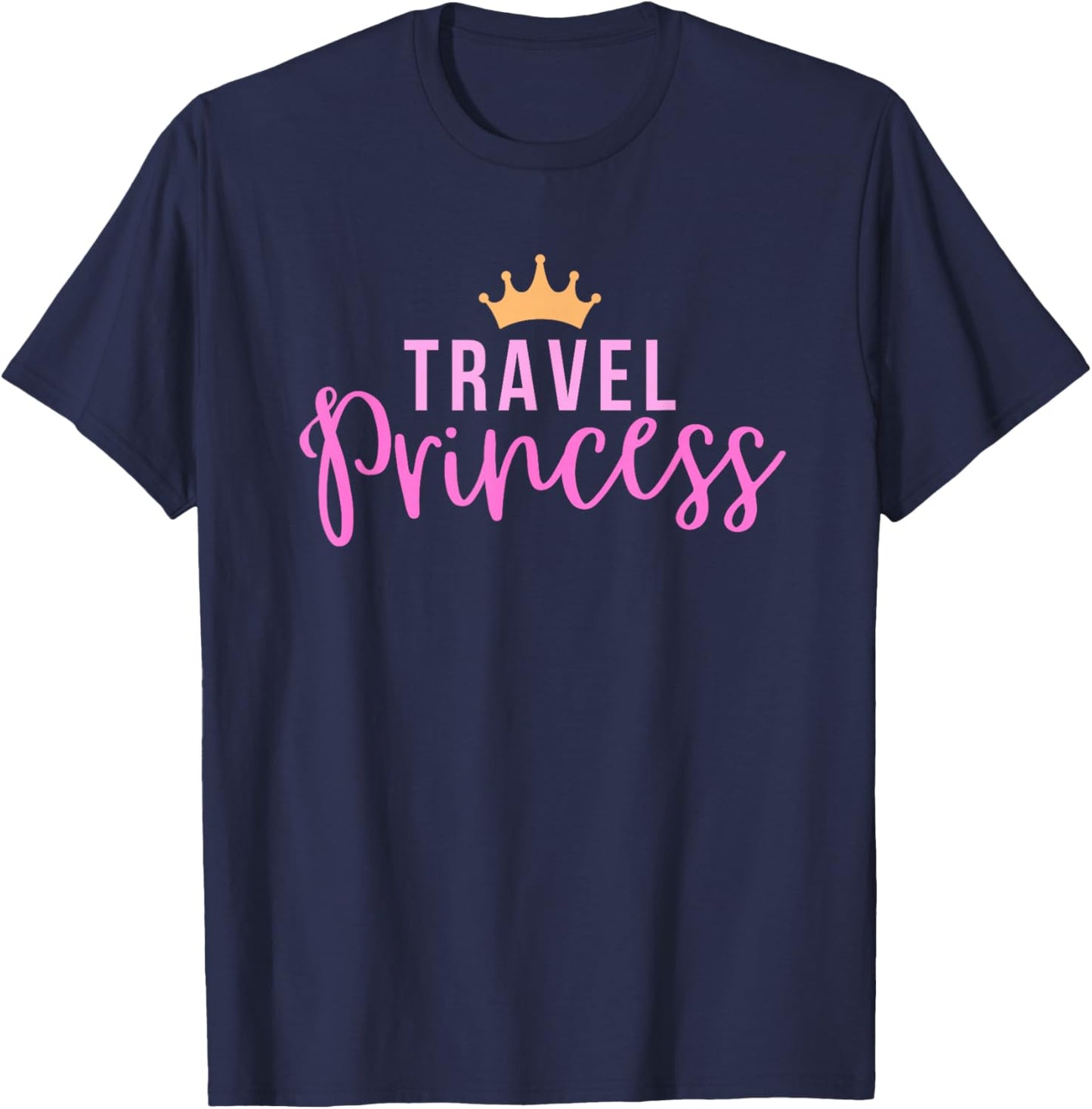 Sollomio Travel Princess in Pink Cute Tiara , Small, Black T-Shirt - T-Shirt | Navy