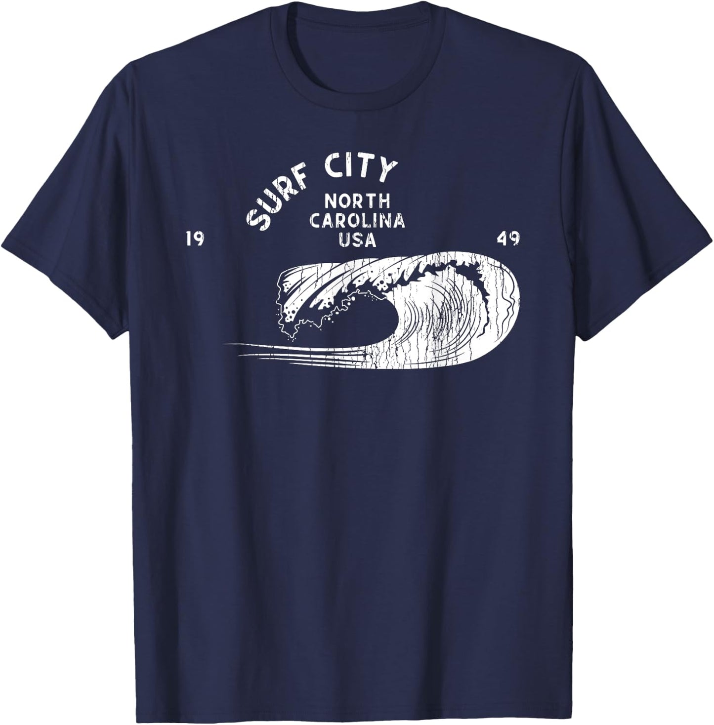 Surf City, NC Summertime Vacationing Rolling Waves T-Shirt - T-Shirt | Navy