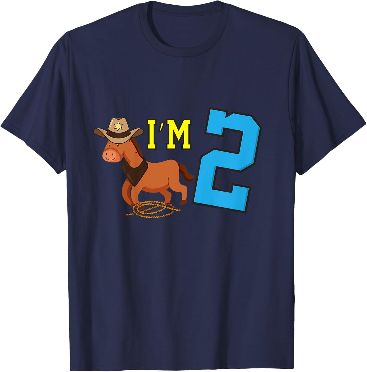 Kids I'm 2 Horse Funny Two Year Old Birthday Cowboy Horseback T-Shirt - T-Shirt | Navy