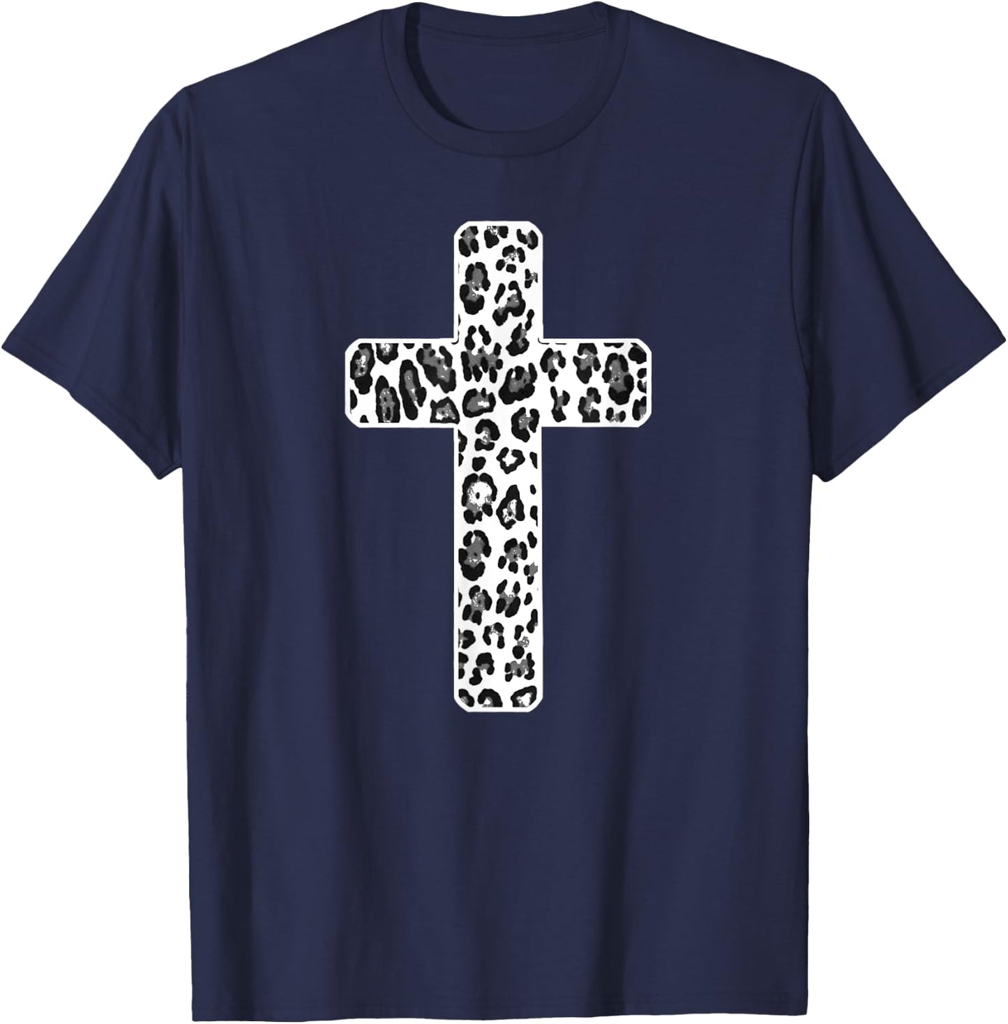 Leopard Print Christian Cross or T-Shirt - T-Shirt | Navy