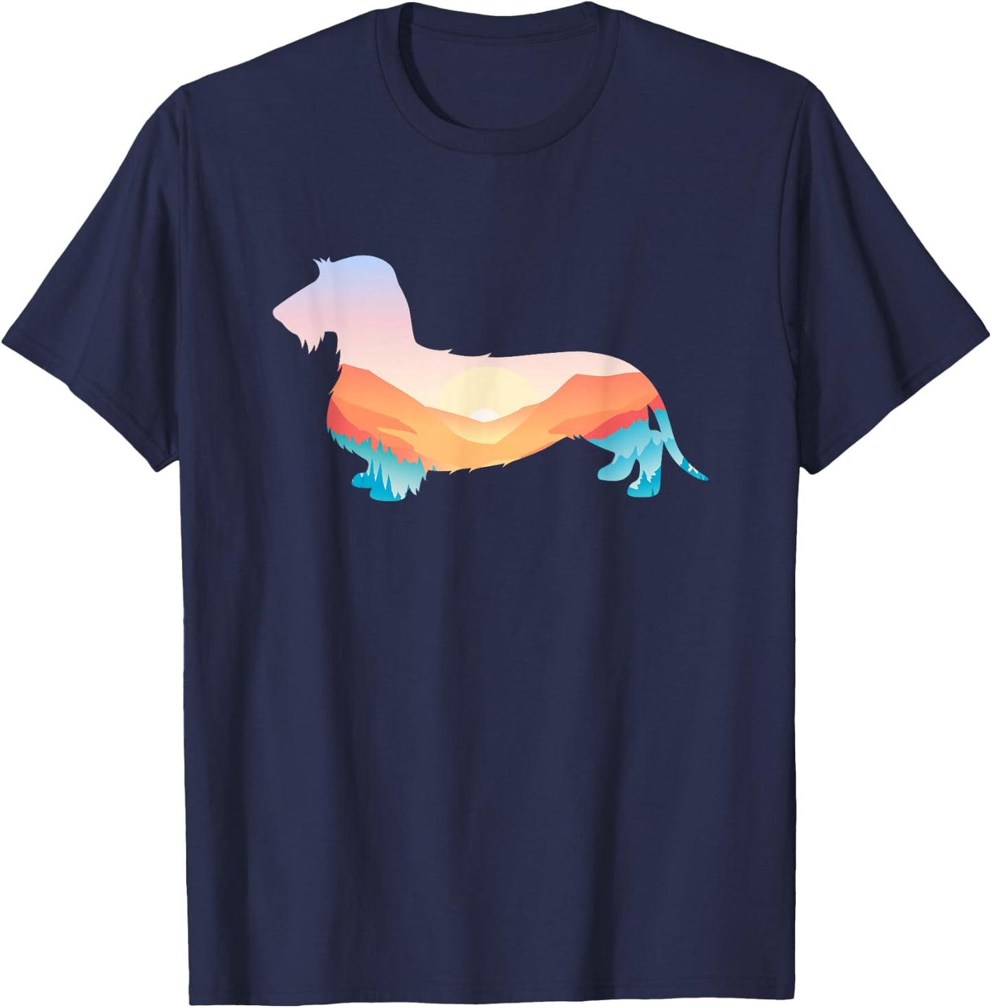 Wire Haired Dachshund Nature Hiking Dog Sunrise Adventure T-Shirt - T-Shirt | Navy