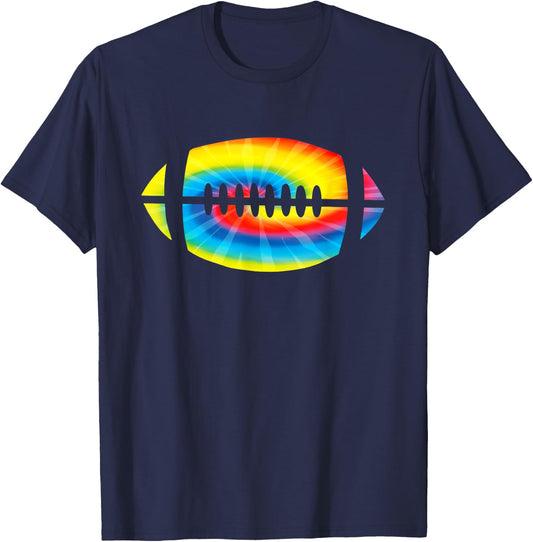 Cool Tie Dye Football Gift | Cute Sports Player Men Women T-Shirt - T-Shirt | Navy
