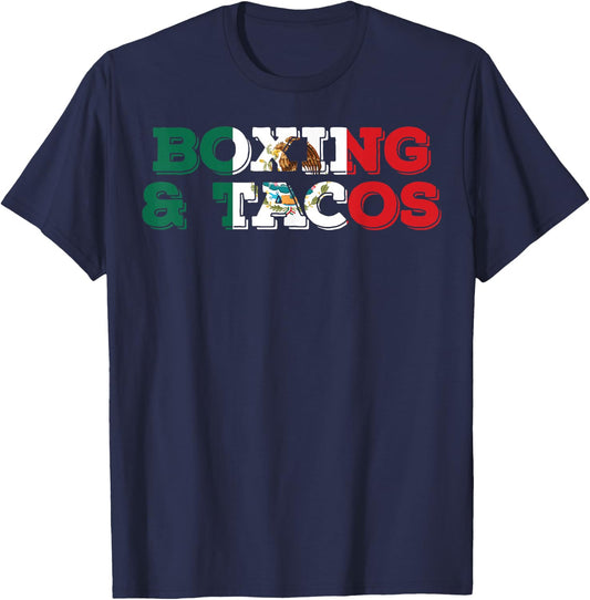 Saying Boxing and Tacos Mexican Sports Husband Hobby Box Pun T-Shirt - T-Shirt | Navy