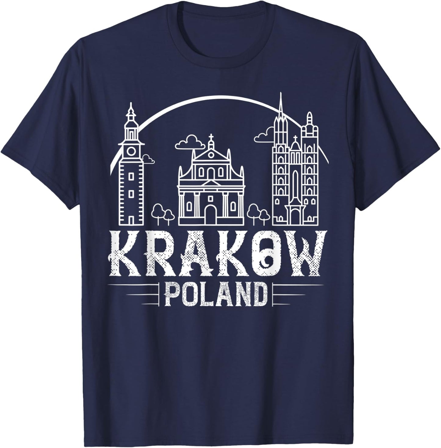Krakow Poland City Skyline Map Travel T-Shirt - T-Shirt | Navy
