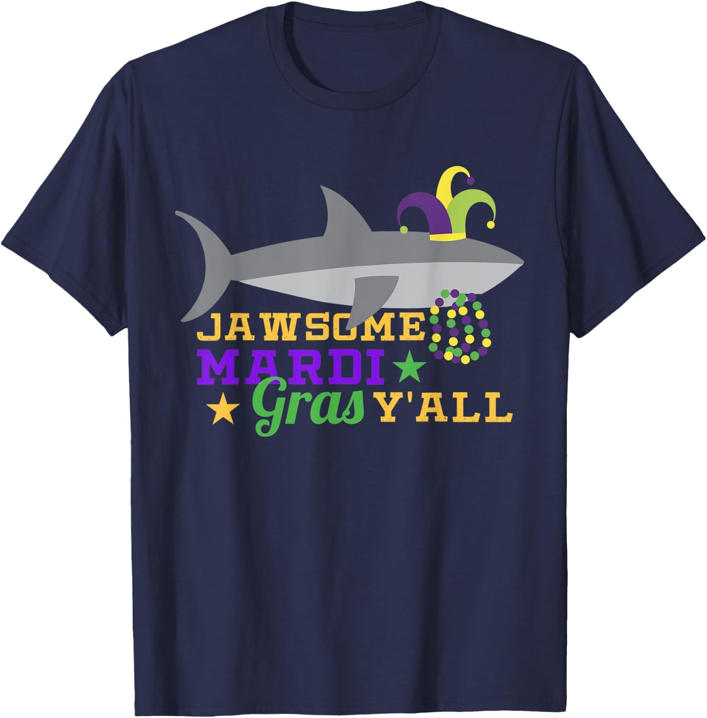 Jawsome Mardi Gras Y'all Outfit Boys Shark Carnival Costume T-Shirt - T-Shirt | Navy