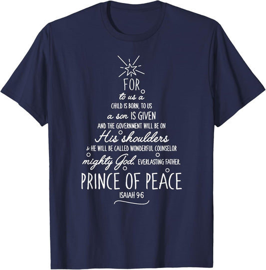 Christmas Bible Verse To Us A Child is Born Isaiah 9 6 Gift T-Shirt - T-Shirt | Navy