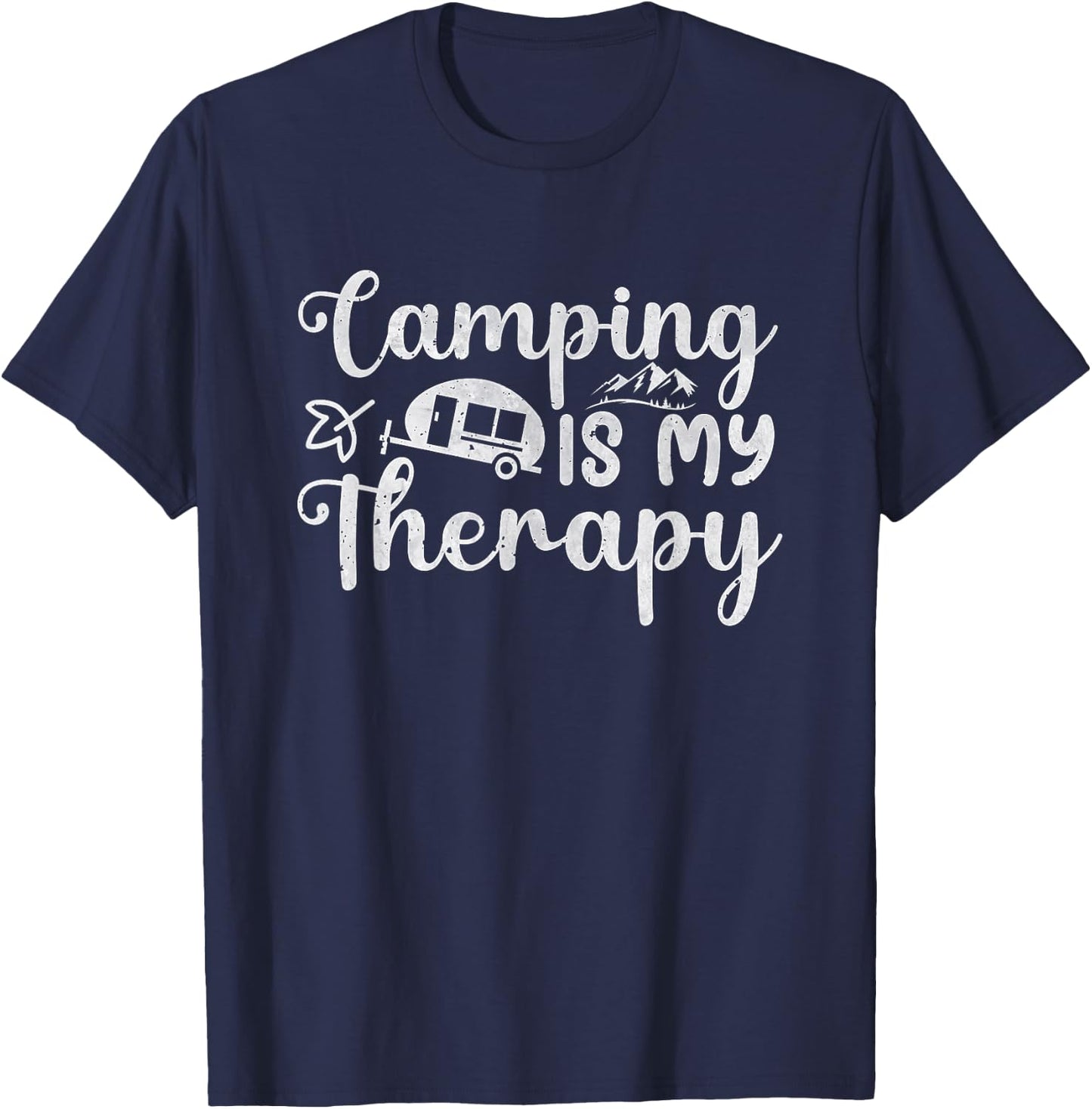 Camping is my therapy Vintage Outdoor funny camper T-Shirt - T-Shirt | Navy