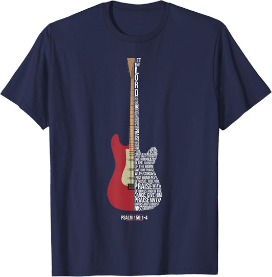 Praise him with strings - Psalm 150 - Electric Guitar Player T-Shirt - T-Shirt | Navy