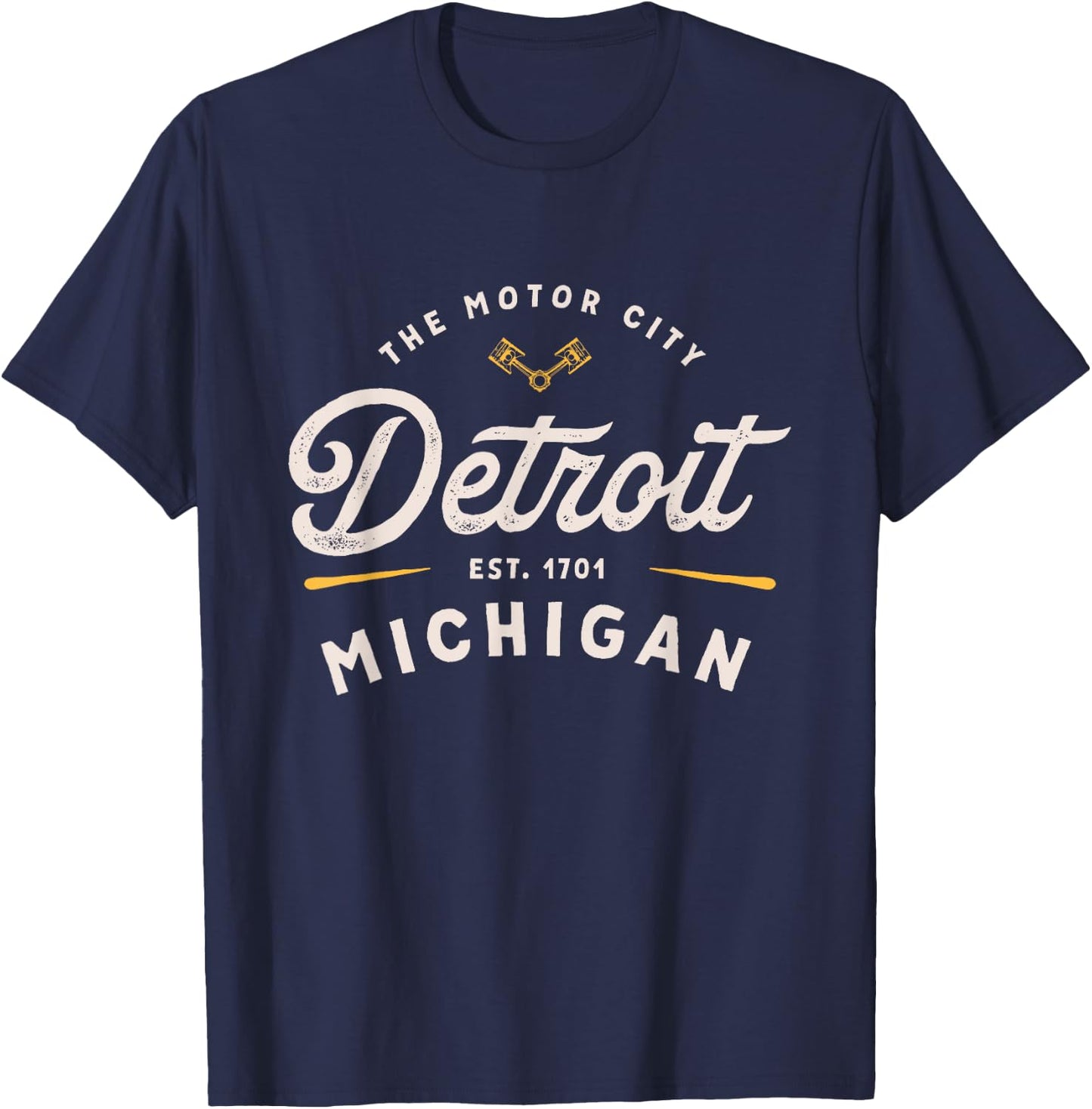 Rustic Motor City Classic Detroit Michigan 1701 USA Gift T-Shirt - T-Shirt | Navy