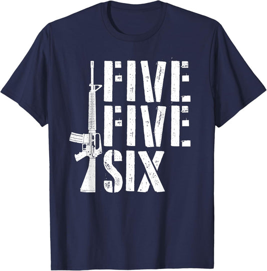 Five Five Six Gun Ammo Range 5.56mm Rifle M16 Assault Rifle T-Shirt - T-Shirt | Navy