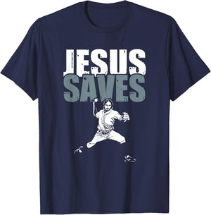 Jesus Saved - Religious Christian Baseball Gift T-Shirt - T-Shirt | Navy