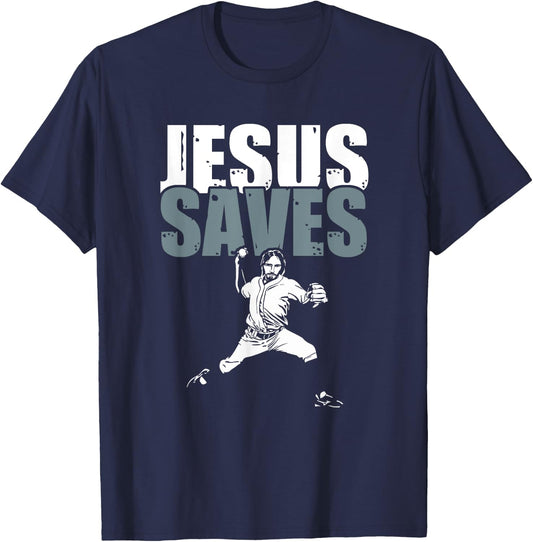 Jesus Saved - Religious Christian Baseball Gift T-Shirt - T-Shirt | Navy