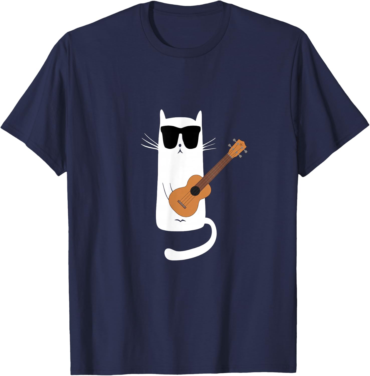 Funny Cat Wearing Sunglasses Playing Ukulele T-Shirt - T-Shirt | Navy