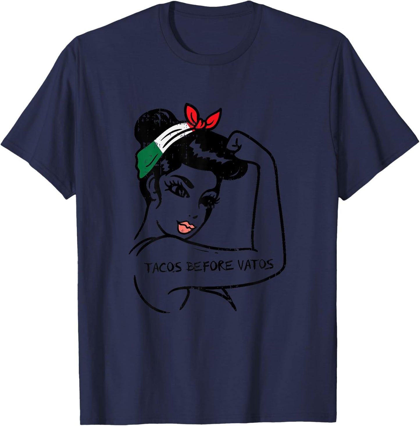 Mexican Rosie Strong Woman Tacos Before Vatos Cinco De Mayo T-Shirt - T-Shirt | Navy