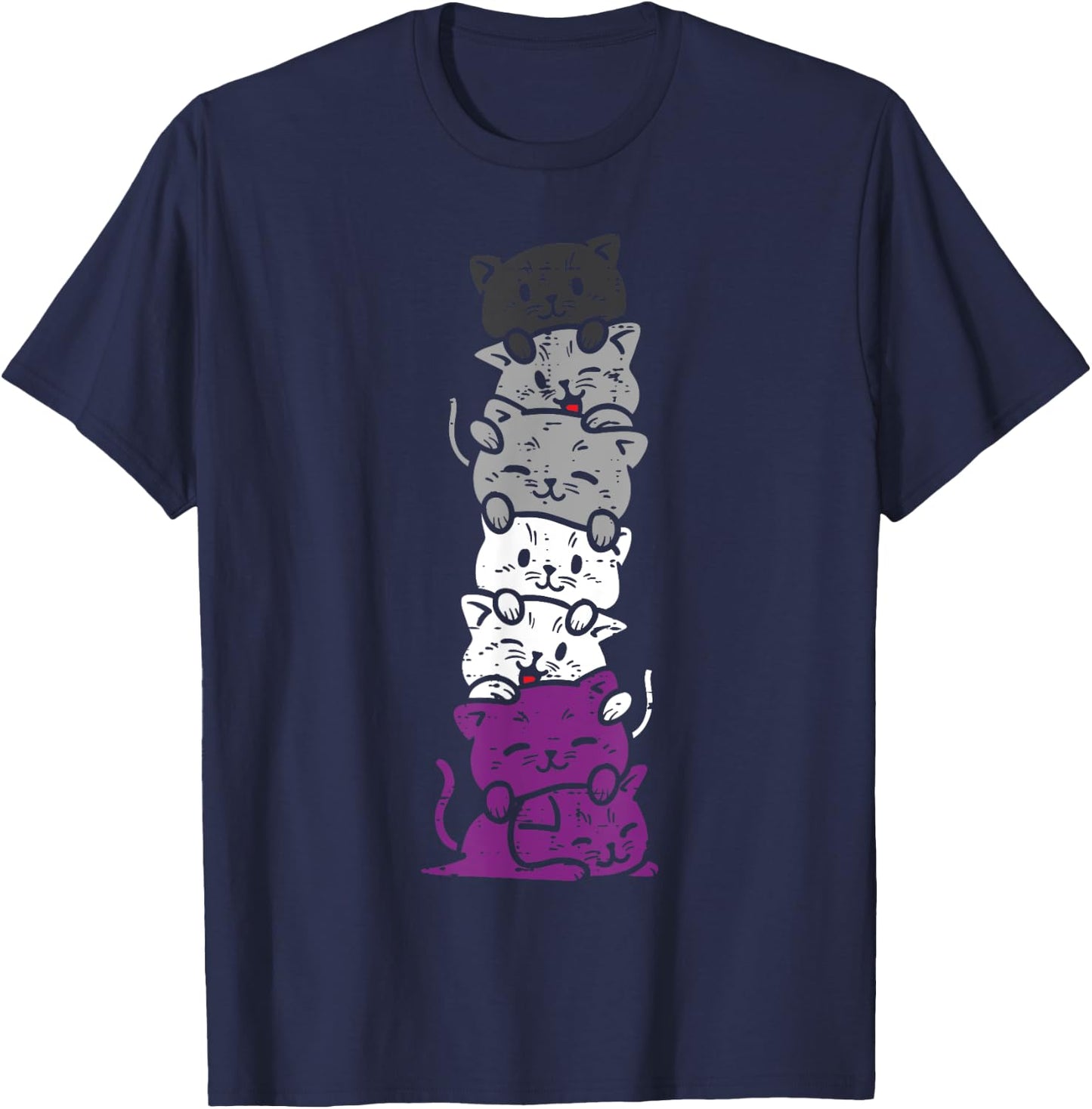 Cat Stack Asexual Pride Cute Ace Flag Animal Pet Lover Gift T-Shirt - T-Shirt | Navy