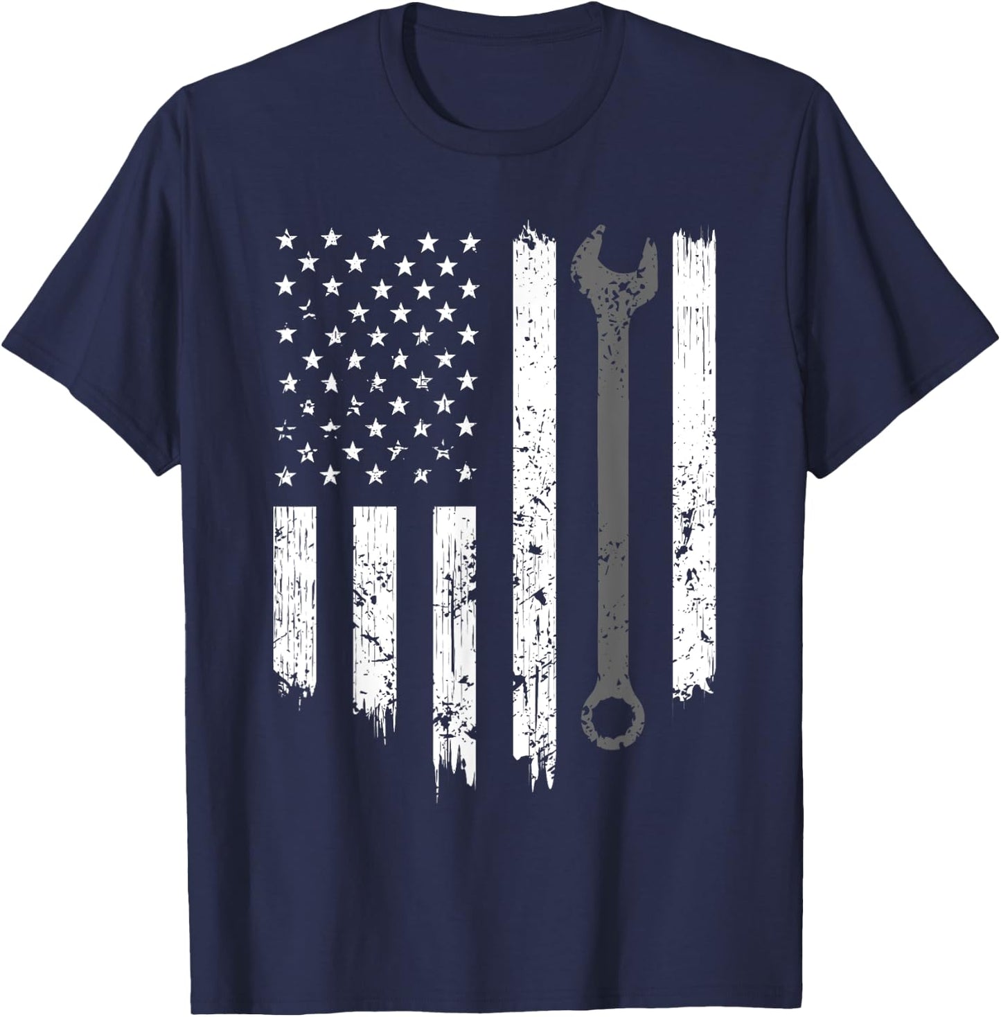Funny Vintage Mechanic Distressed American Flag Gift T-Shirt - T-Shirt | Navy