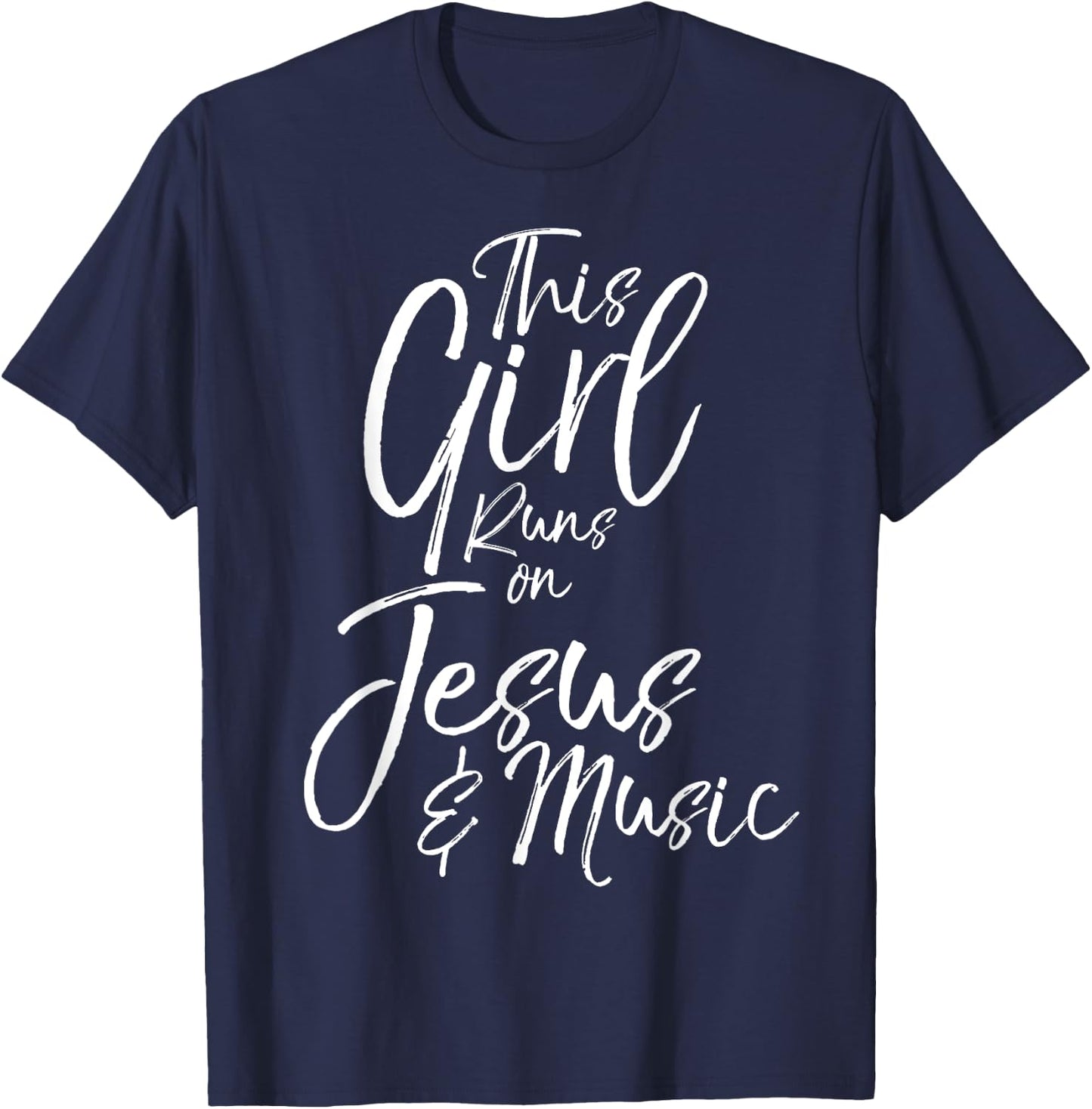 Christian Gift This Girl Runs on Jesus & Music T-Shirt - T-Shirt | Navy