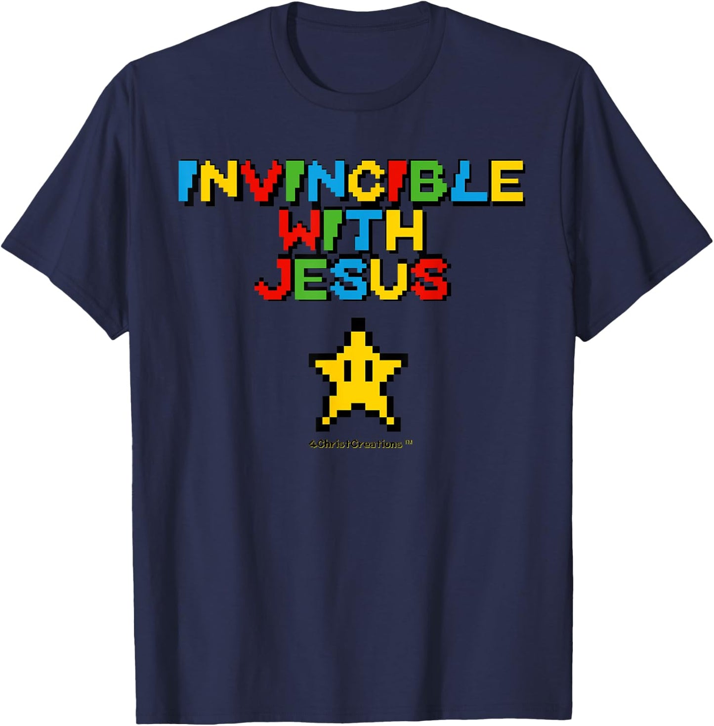 Invincible With Jesus Christian Gamer Inspiration & Faith T-Shirt - T-Shirt | Navy