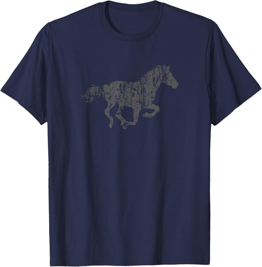 Horse Vintage Design - Distressed Horse Print T-Shirt - T-Shirt | Navy