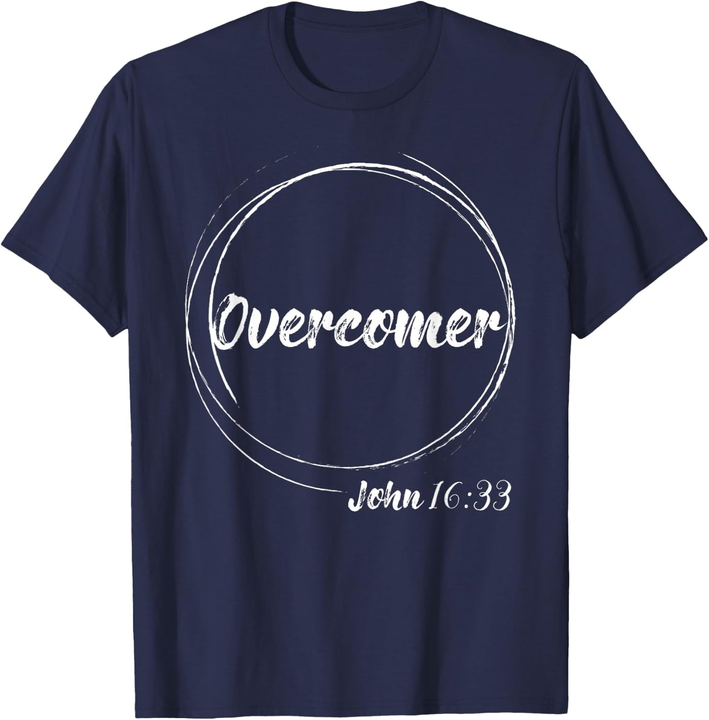 Christian Overcomer John 16:33 Deluxe Bible Verse T-Shirt - T-Shirt | Navy