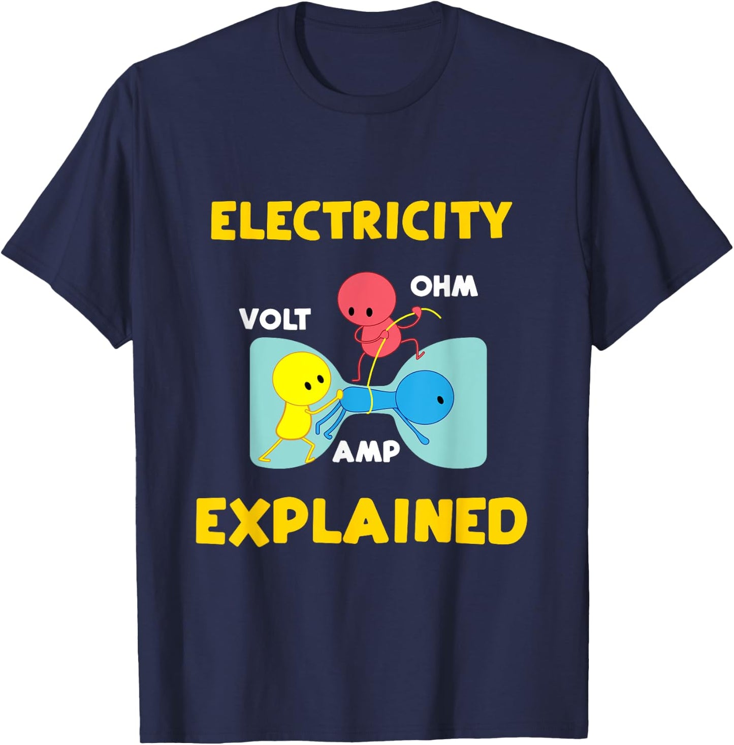 New Electrician Graphics Electricity Explained Funny Electrical Engineer - Men's Blue Cotton Polyester Short Sleeve Classic Fit - Small T-Shirt - T-Shirt | Navy