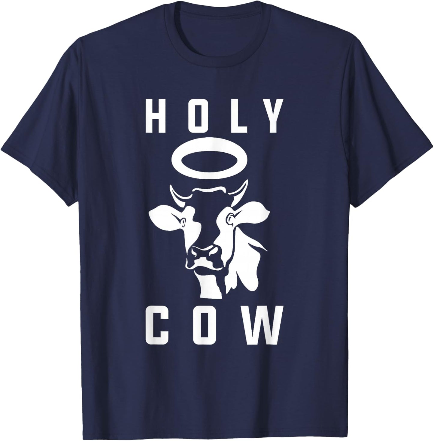 Funny Cow Design Holy Cow Play on Words Farming Pun Nerd T-Shirt - T-Shirt | Navy