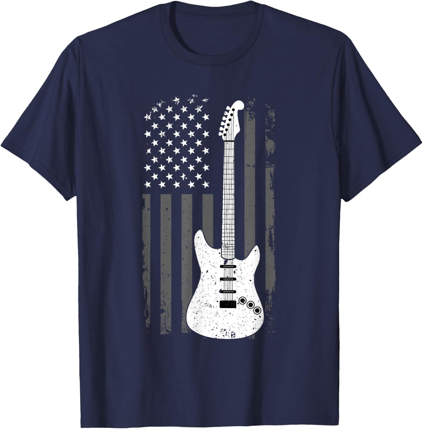 Guitar American US Flag Music Player Electric Guitarist Gift T-Shirt - T-Shirt | Navy