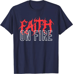 Faith On Fire Christian T-Shirt - T-Shirt | Navy