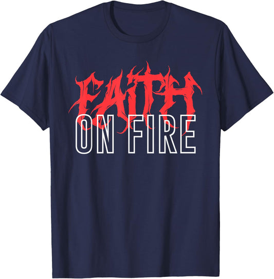 Faith On Fire Christian T-Shirt - T-Shirt | Navy