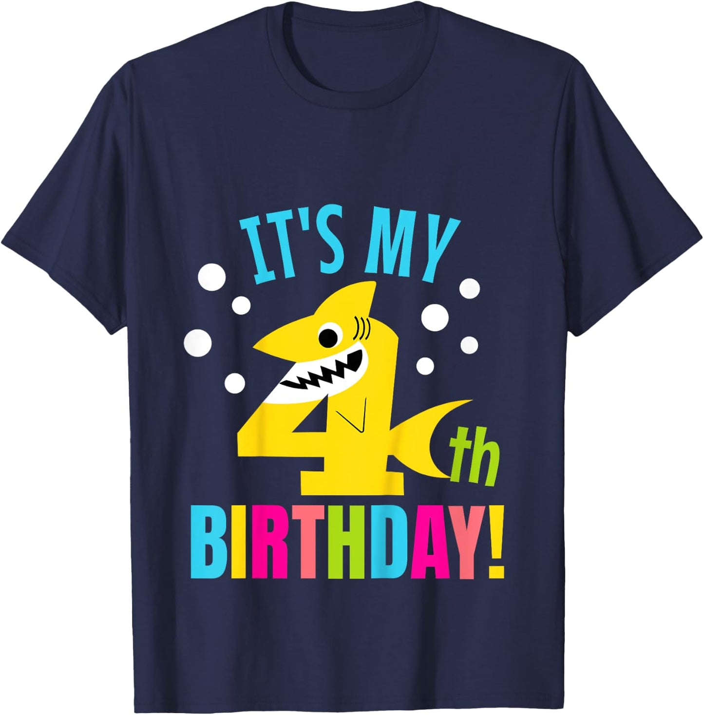 4 Year Old 4th Shark Party Birthday Baby Gift Girls And Boys T-Shirt - T-Shirt | Navy