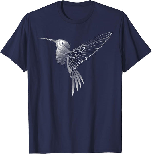 Hummingbird Dot Line Art Bird Portrait Sketch - Hummingbird T-Shirt - T-Shirt | Navy