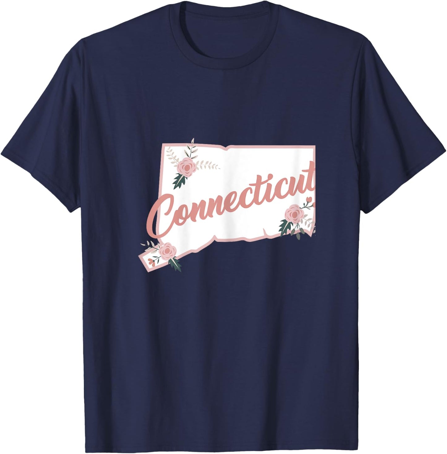 Cute Connecticut State Floral Rose T-Shirt - T-Shirt | Navy