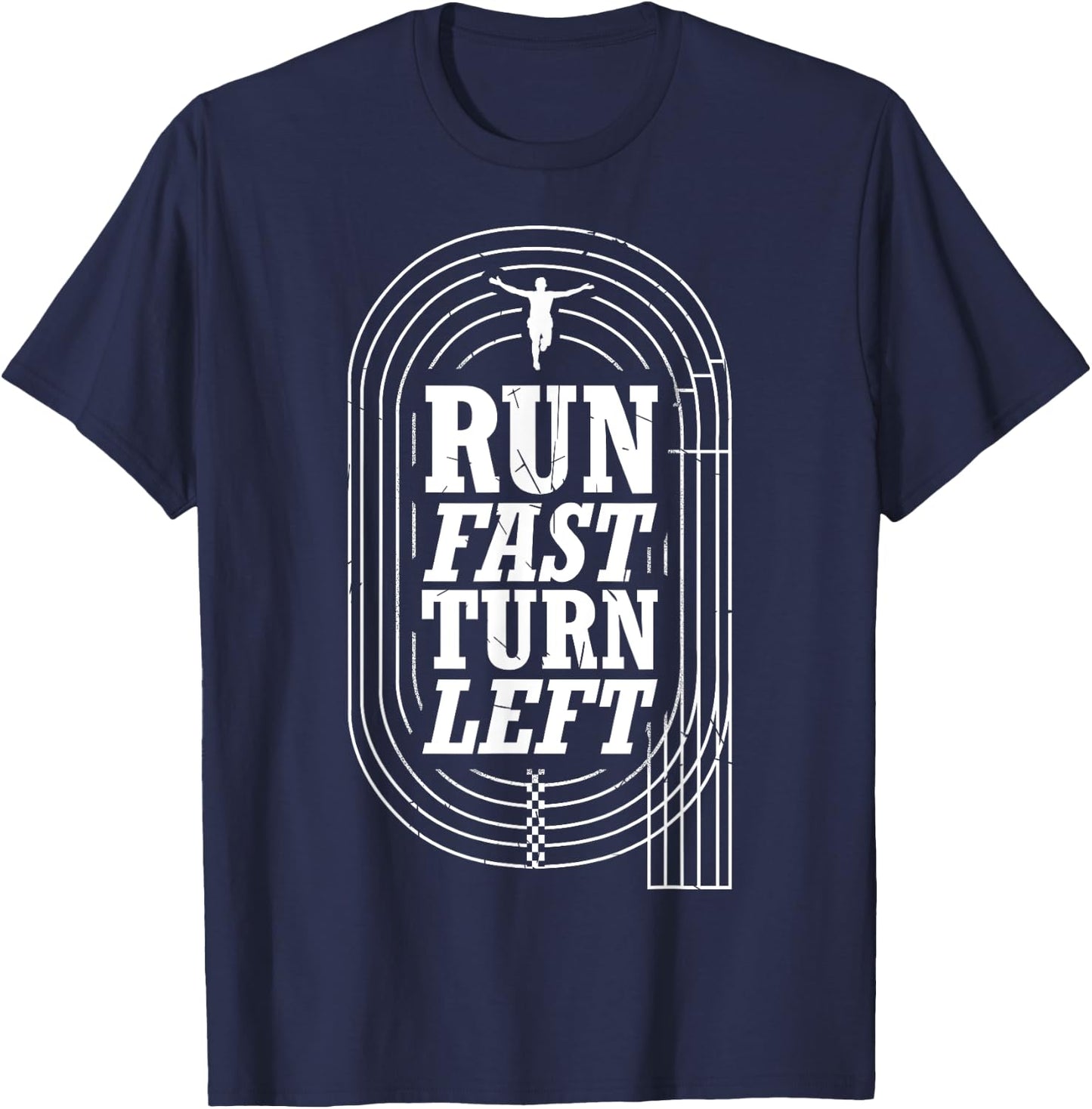 Funny Track and Field Design Run Fast Turn Left Small T-Shirt - T-Shirt | Navy