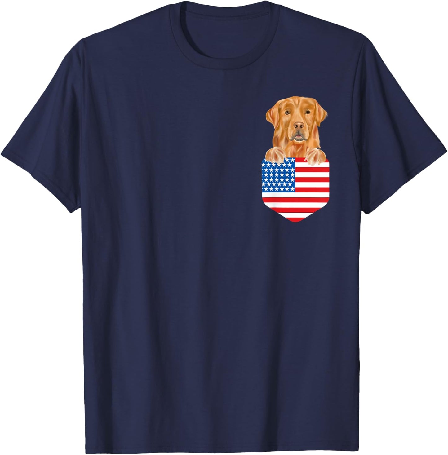 America Flag Golden Retriever Dog In Pocket T-Shirt - T-Shirt | Navy