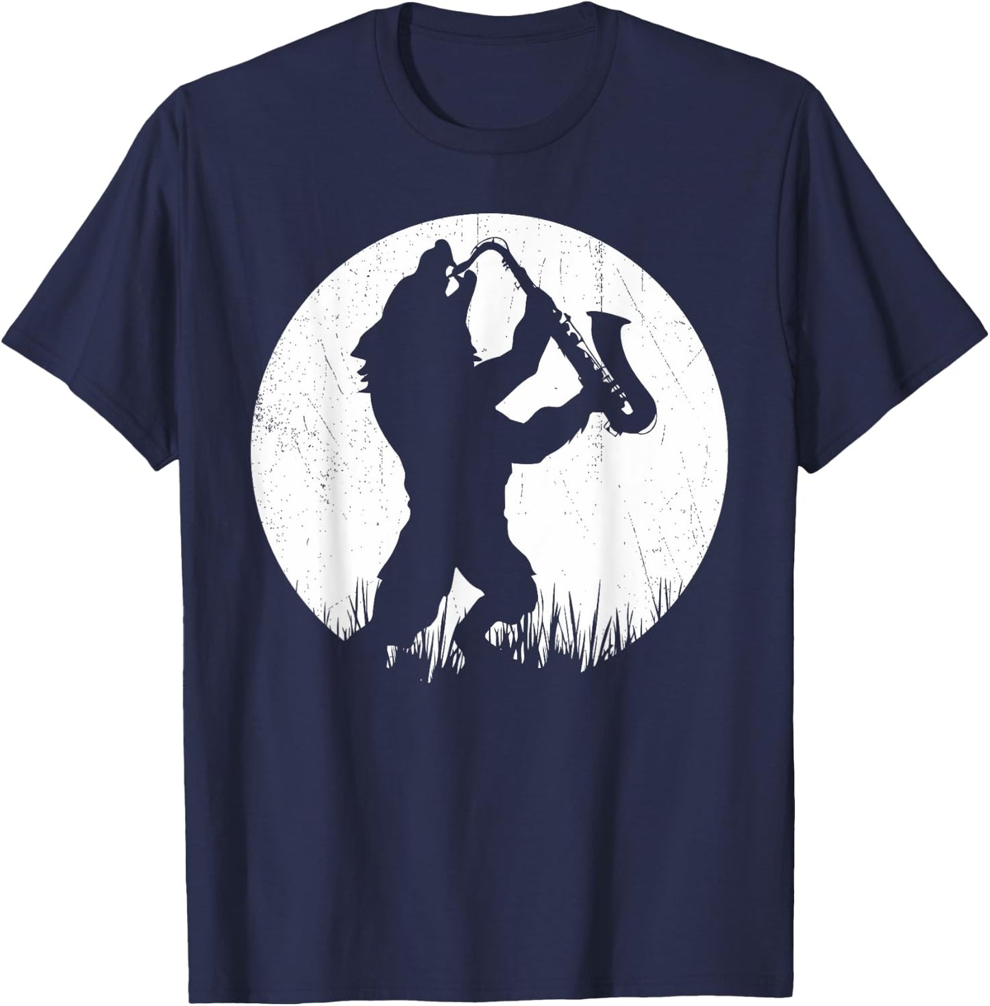 Werewolf Saxophone Player Moonlight Silhouette T-Shirt - T-Shirt | Navy