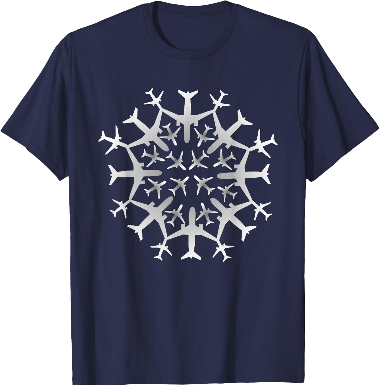 Pilot Gift Snowflake Airplanes Christmas Snow Aviation Plane T-Shirt - T-Shirt | Navy