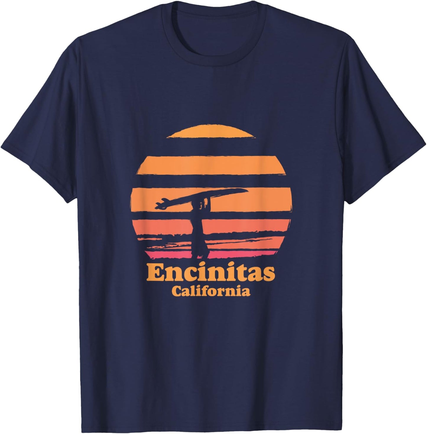 Encinitas California Retro Surf Vintage Surfing Sun 70's T-Shirt - T-Shirt | Navy