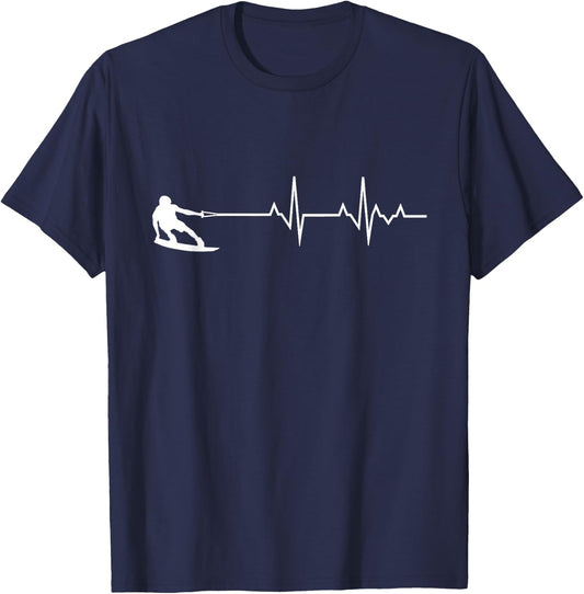 Wakeboard Heartbeat Lake Water Sports Wakeboarding Surfing T-Shirt - T-Shirt | Navy