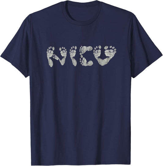 Baby Feet NICU Black Cotton Polyester -Babies Short Sleeve Classic Fit T-Shirt - T-Shirt | Navy