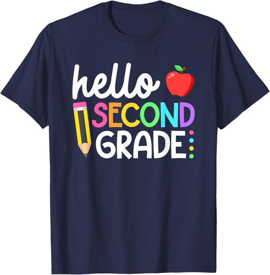 Hello Second Grade Team 2nd Grade Back to School Teacher Kid T-Shirt - T-Shirt | Navy