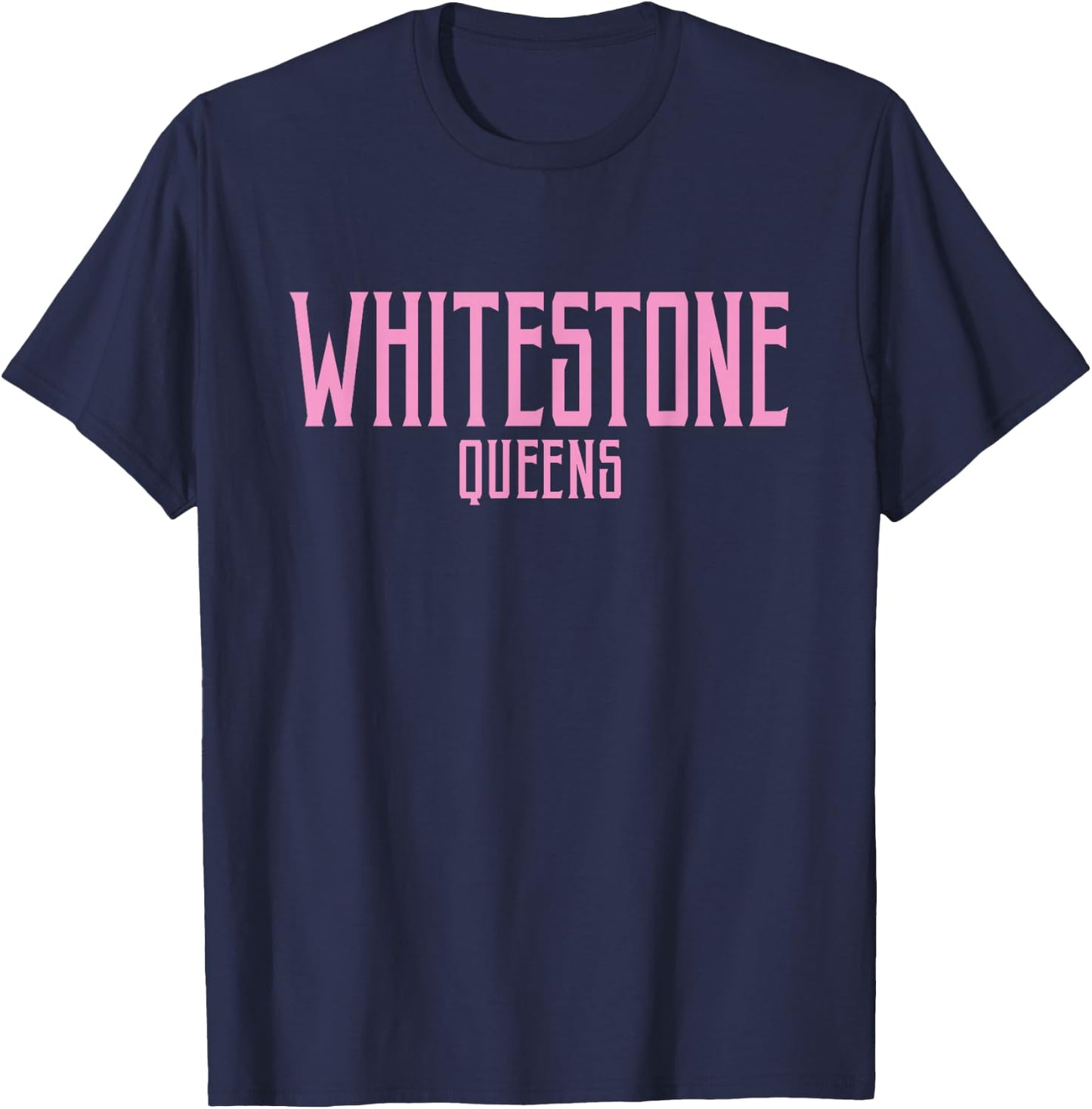 Whitestone Queens Text Pink Print T-Shirt - T-Shirt | Navy