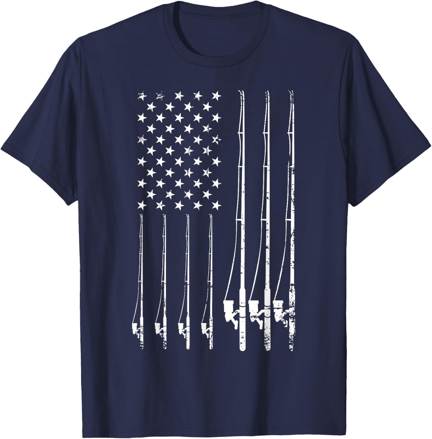 Fishing Gifts Fishing USA Black Adult Fishing Small Classic Fit Short Sleeve American Flag T-Shirt - T-Shirt | Navy