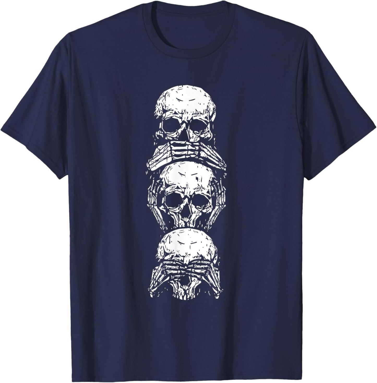 Hear See Speak No Evil Halloween Skull Skeleton Bones Gothic T-Shirt - T-Shirt | Navy