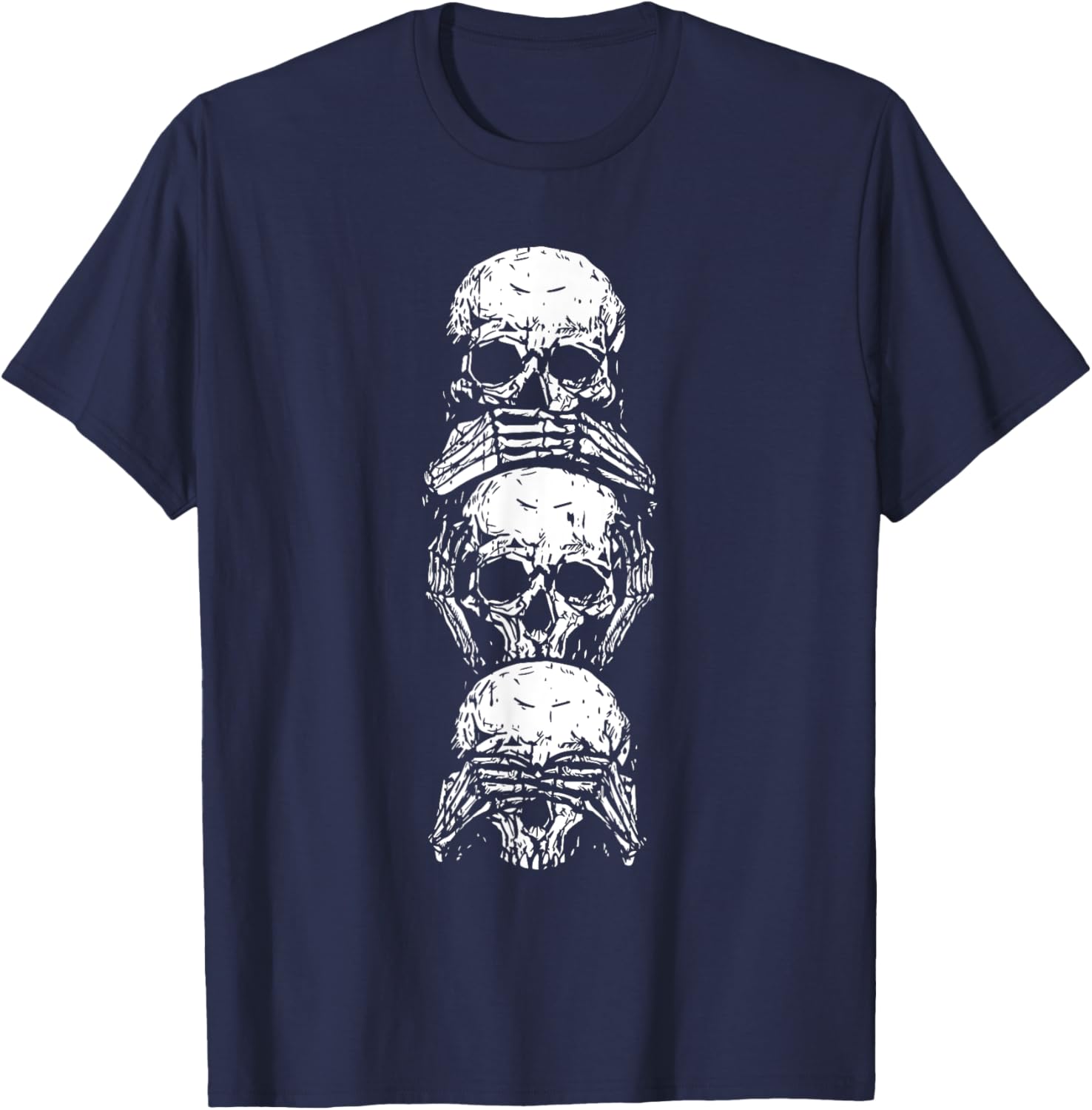 Hear See Speak No Evil Halloween Skull Skeleton Bones Gothic T-Shirt - T-Shirt | Navy