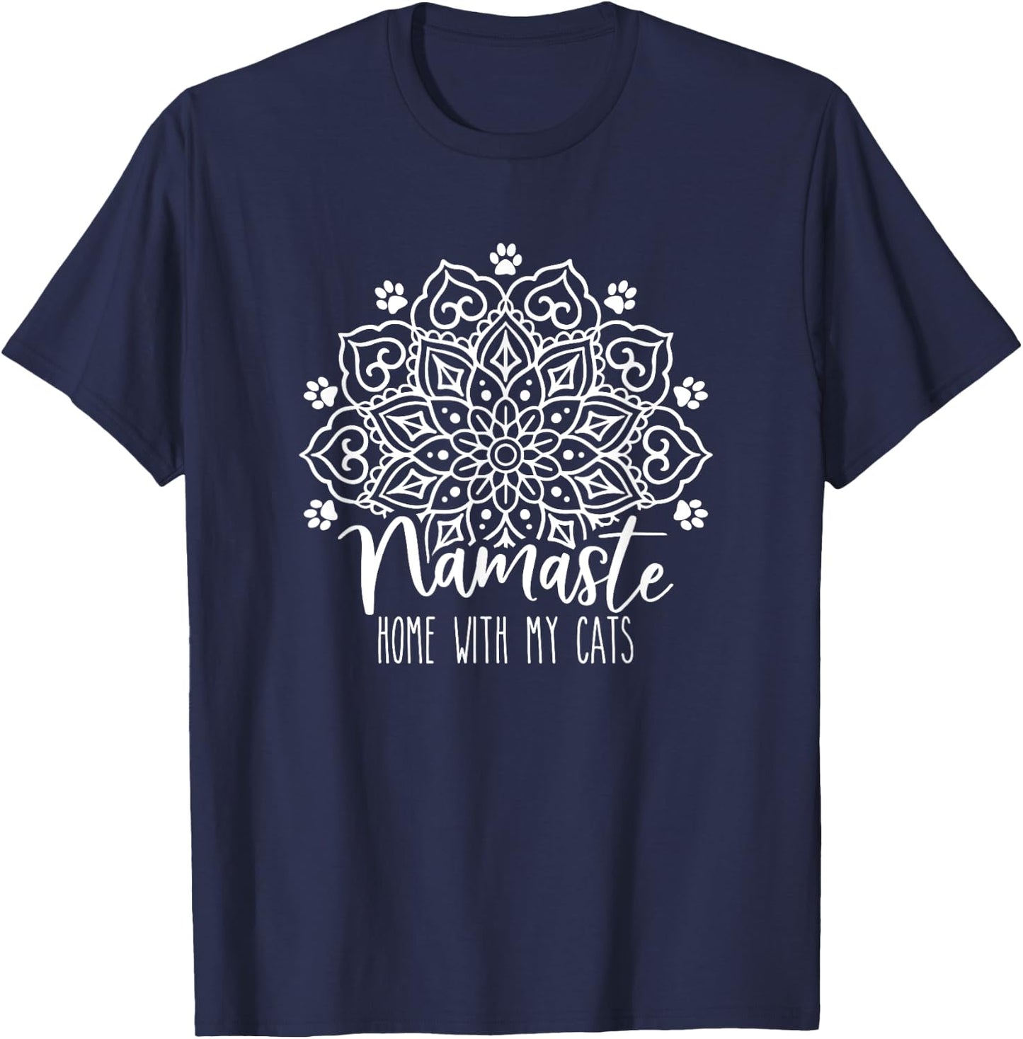 Namaste Home With My Cats Mandala, Fun Yoga Cat Lovers T-Shirt - T-Shirt | Navy