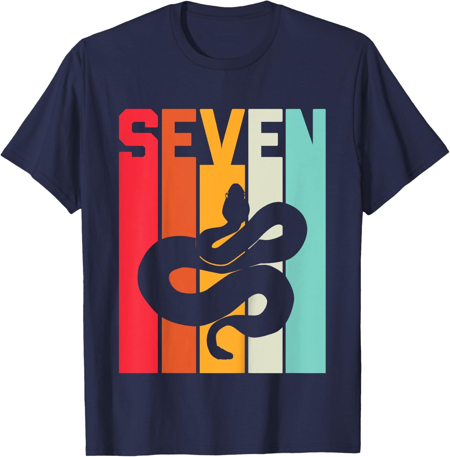 7th Birthday Vintage Snake Lover Pet Reptile 7 Years Old T-Shirt - T-Shirt | Navy