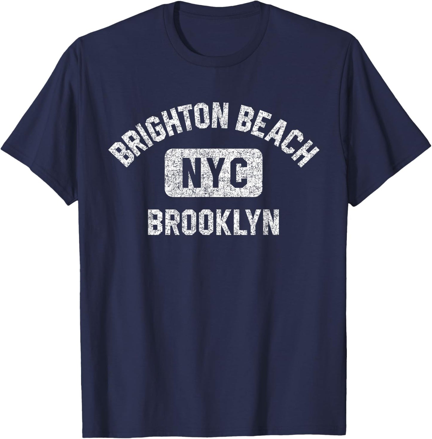 Brighton Beach Brooklyn NYC Gym Style Distressed White Print T-Shirt - T-Shirt | Navy
