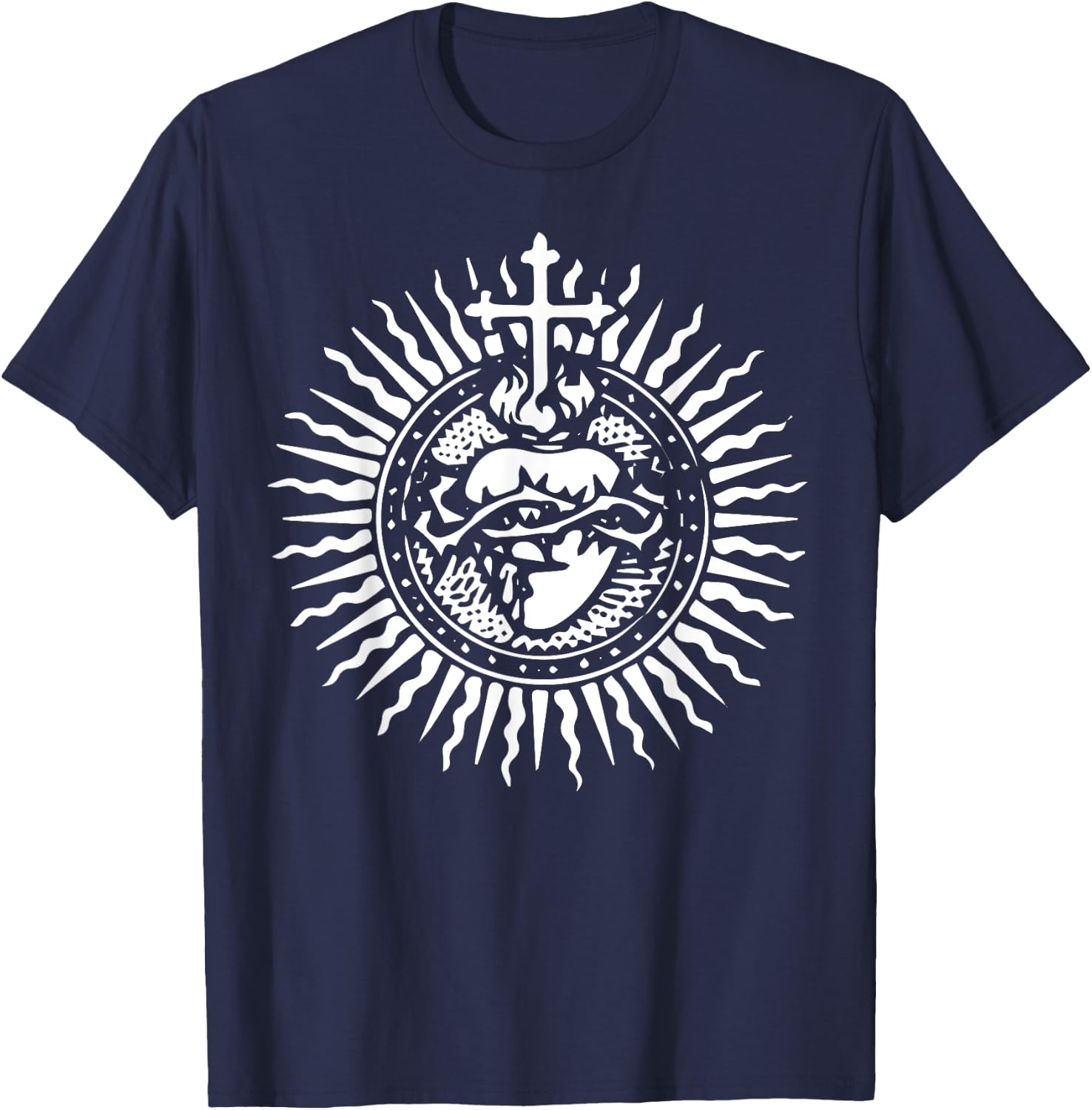 Sacred Heart of Jesus Catholic Traditional Latin Mass Art T-Shirt - T-Shirt | Navy