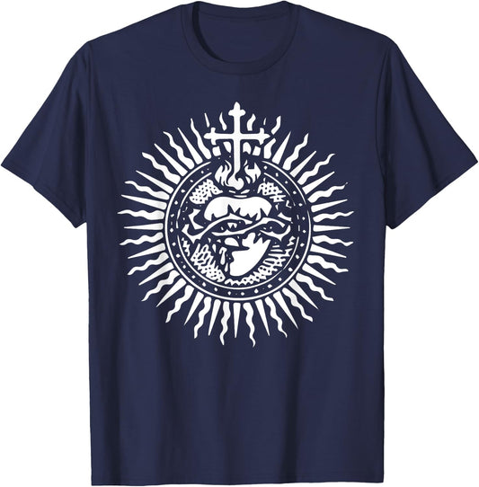 Sacred Heart of Jesus Catholic Traditional Latin Mass Art T-Shirt - T-Shirt | Navy